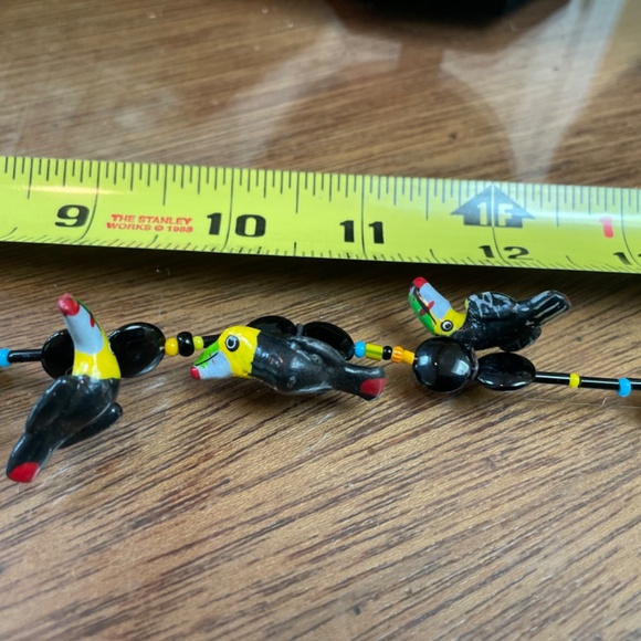 Whimsical Toucan beaded necklace with onyx beads. 16 inches long. - Picture 5 of 5